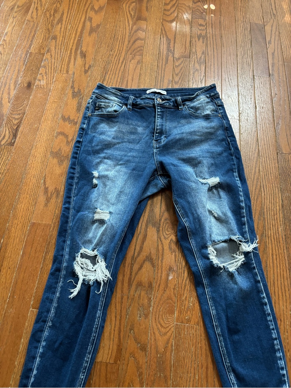 KanCan Women's Dark Blue Ripped Ankle Jeans